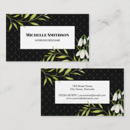 水彩白い雪だるまとローレルダマスク 名刺