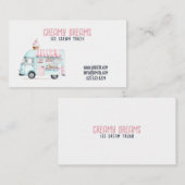 水彩白とピンクかわいいアイスクリームトラック 名刺 (正面/裏面)