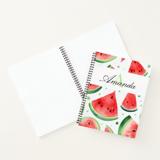 水彩白と緑のスイカのモノグラーム ノートブック (内部)