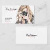 水彩白と茶色のレディーフォトグラファー 名刺 (正面/裏面)