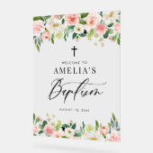 水彩白と赤面フローラガーランドバプテスマ アクリルサイン (傾斜)