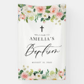 水彩白と赤面フローラガーランドバプテスマ 横断幕 (縦)