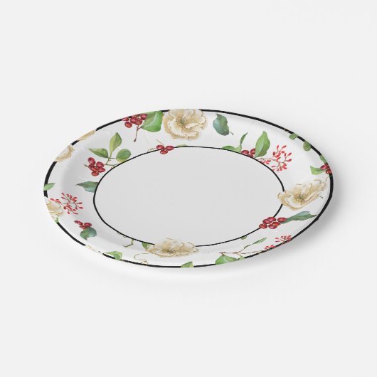 水彩白と金ゴールドマグノリア紙プレート ペーパープレート (アングル)