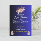 水彩白と青の野生の花の招待 招待状 (スタンド正面)