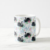 水彩白と黒の白鳥の湖シームレスなパット コーヒーマグカップ (正面右)