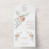 水彩白ほこりっぽいバラ結婚の花 オールインワン招待状 (内側)