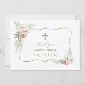 水彩白ほこりっぽいバラ花洗礼 サンキューカード (正面)