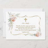 水彩白ほこりっぽいバラ花洗礼 サンキューカード (裏面)