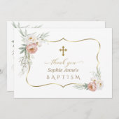 水彩白ほこりっぽいバラ花洗礼 サンキューカード (正面/裏面)