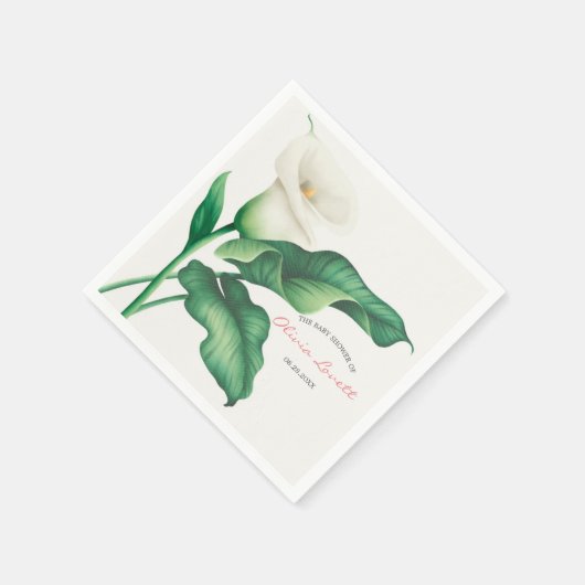 水彩白ゆり赤ちゃんシャワーナプキン スタンダードカクテルナプキン (角)