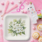 水彩白りんご花花束 ペーパープレート (パーティー)