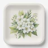 水彩白りんご花花束 ペーパープレート (正面)