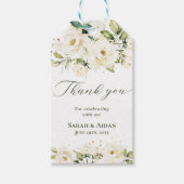 水彩白エレガント薔薇フローラありがとう ギフトタグ (正面)