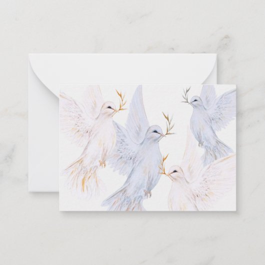 水彩白エレガント鳩メモリアルありがとう ノートカード (裏面)