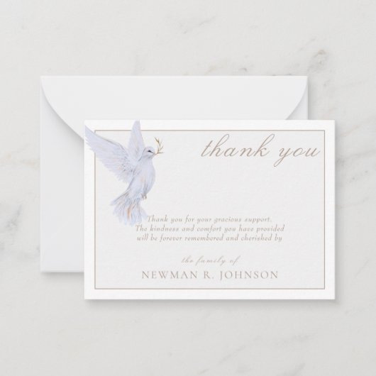 水彩白エレガント鳩メモリアルありがとう ノートカード (正面)