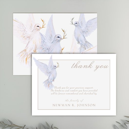 水彩白エレガント鳩メモリアルありがとう ノートカード