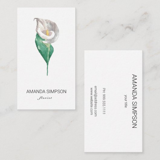 水彩白カラユリ花の名刺 名刺 (正面/裏面)