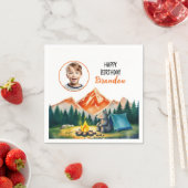 水彩白キャンピングベアキッズフォト誕生日 スタンダードカクテルナプキン (インサイチュ)