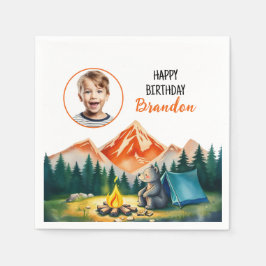 水彩白キャンピングベアキッズフォト誕生日 スタンダードカクテルナプキン