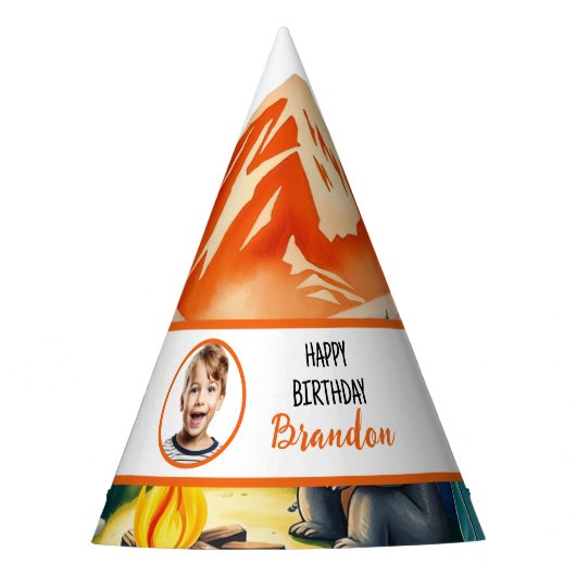 水彩白キャンピングベアキッズフォト誕生日 パーティーハット (正面)