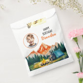 水彩白キャンピングベアキッズフォト誕生日 フェイバーバッグ (封をした状態)