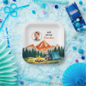 水彩白キャンピングベアキッズフォト誕生日 ペーパープレート (パーティー)