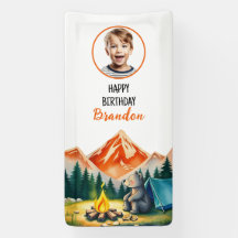 水彩白キャンピングベアキッズフォト誕生日