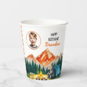 水彩白キャンピングベアキッズフォト誕生日 紙コップ (裏面)