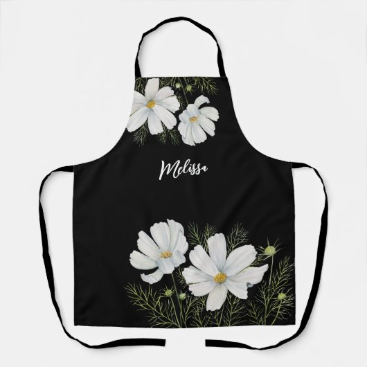 水彩白コスモス花ボタニカル絵を描ズ エプロン (正面)