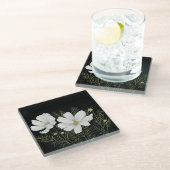 水彩白コスモス花ボタニカル絵を描ズ ガラスコースター (アングル)