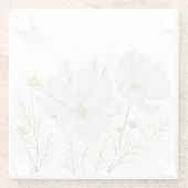 水彩白コスモス花ボタニカル絵を描ズ ガラスコースター (裏面)