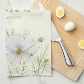 水彩白コスモス花ボタニカル絵を描ズ キッチンタオル (四つ折り)