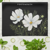 水彩白コスモス花ボタニカル絵を描ズ キッチンタオル (折り畳み)