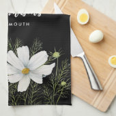 水彩白コスモス花ボタニカル絵を描ズ キッチンタオル (四つ折り)