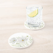 水彩白コスモス花ボタニカル絵を描ズ コースター (側面)