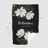 水彩白コスモス花ボタニカル絵を描ズ ゴルフタオル (インサイチュ)