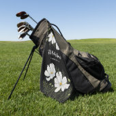 水彩白コスモス花ボタニカル絵を描ズ ゴルフタオル (グリーン)