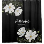 水彩白コスモス花ボタニカル絵を描ズ シャワーカーテン (正面)