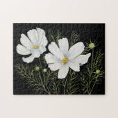水彩白コスモス花ボタニカル絵を描ズ ジグソーパズル (横)