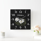 水彩白コスモス花ボタニカル絵を描ズ スクエア壁時計 (ホーム)