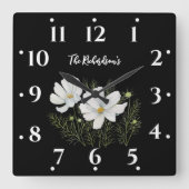 水彩白コスモス花ボタニカル絵を描ズ スクエア壁時計 (正面)