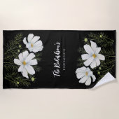 水彩白コスモス花ボタニカル絵を描ズ ビーチタオル (正面)