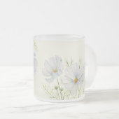 水彩白コスモス花ボタニカル絵を描ズ フロストグラスマグカップ (正面右)