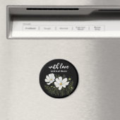 水彩白コスモス花ボタニカル絵を描ズ マグネット (インサイチュ (食洗機))