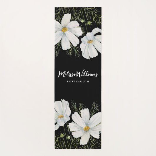 水彩白コスモス花ボタニカル絵を描ズ ヨガマット (裏面)