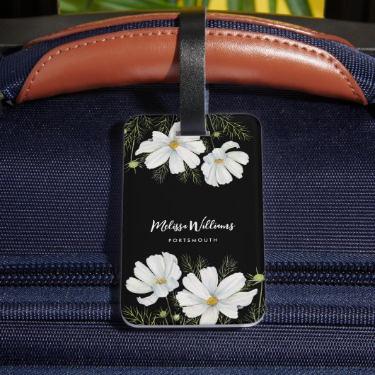 水彩白コスモス花ボタニカル絵を描ズ ラゲッジタグ (裏面インサイチュ4)