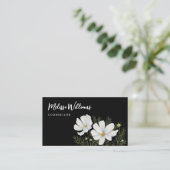 水彩白コスモス花ボタニカル絵を描ズ 名刺 (スタンド正面)