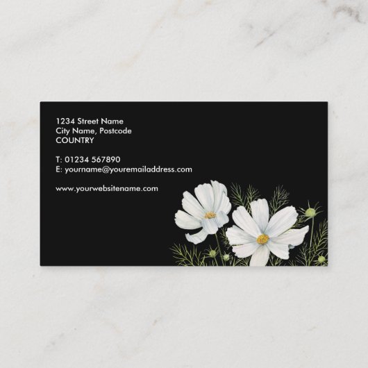 水彩白コスモス花ボタニカル絵を描ズ 名刺 (裏面)