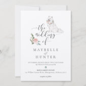 水彩白サモエードドッグ&フローラピンクローズ 招待状 (正面)