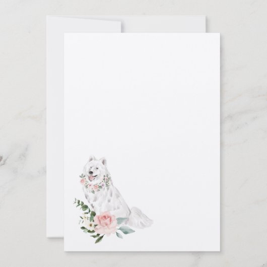 水彩白サモエードドッグ&フローラピンクローズ 招待状 (裏面)